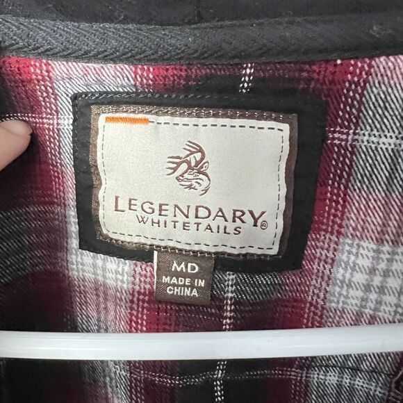 Legendary Whitetail Shirt Mens Medium Black Red Backwoods Hooded Flannel Western - Picture 3 of 11